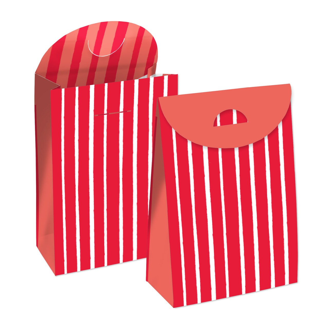 Big Dot of Happiness Red Stripes - Simple Gift Favor Bags - Party Goodie Boxes - Set of 12